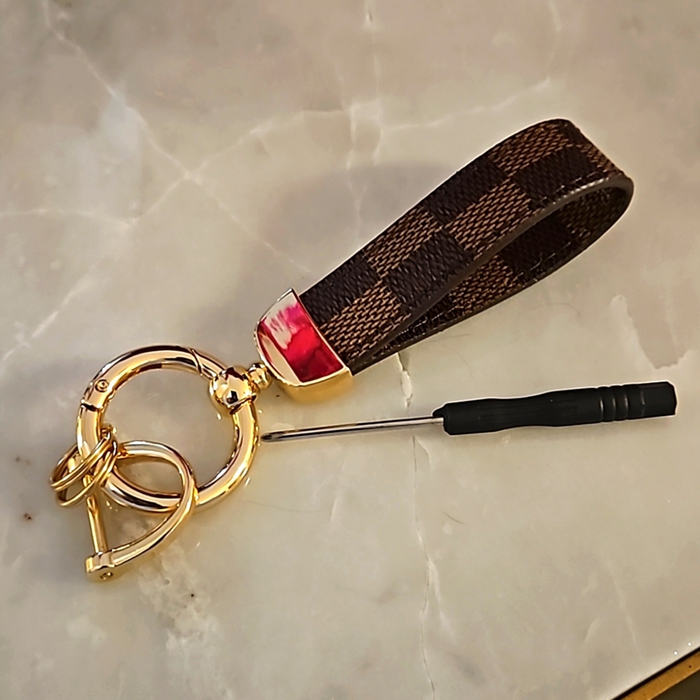 DAMIER EBENE BROWN CHECKERED GOLD KEYCHAIN KEY RING